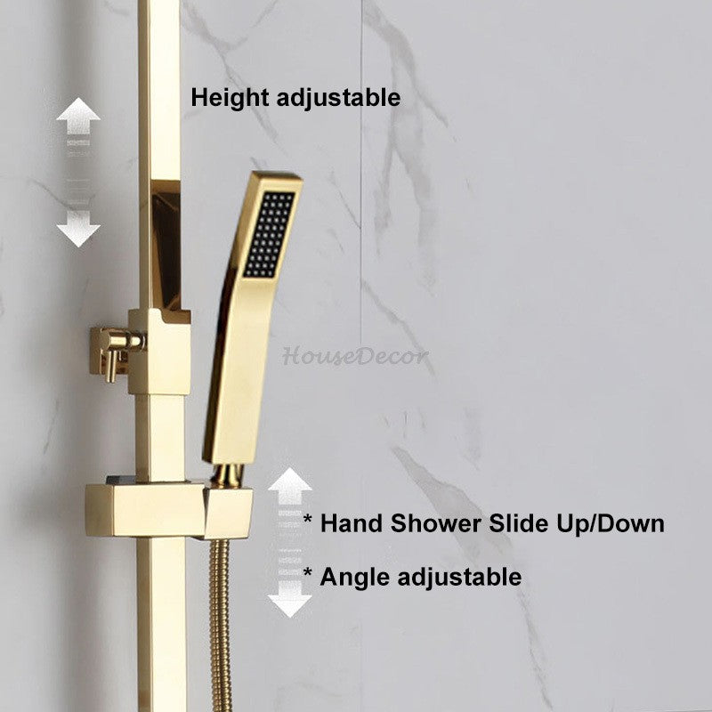 Gold bath shower mixer tap handheld shower set detail view
