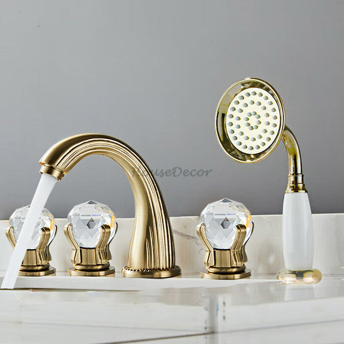 Brushed Gold bath shower mixer tap handheld shower set main view