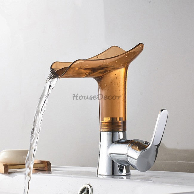 Chrome bath shower mixer tap waterfall spout detail view