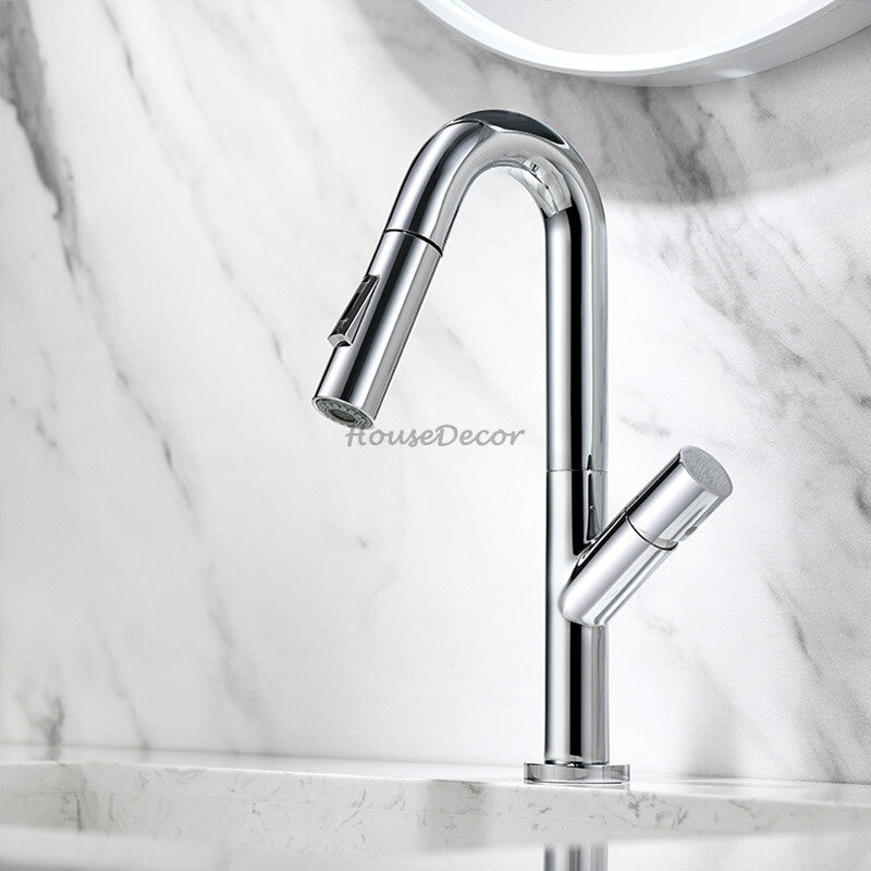 Modern bath shower mixer tap pull out spray detail view