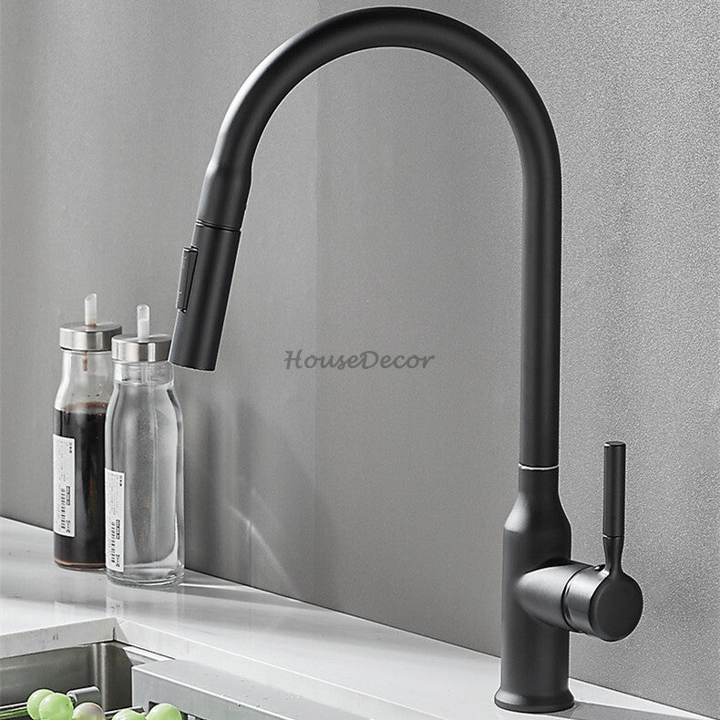 Modern kitchen sink mixer tap pull out spray detail view