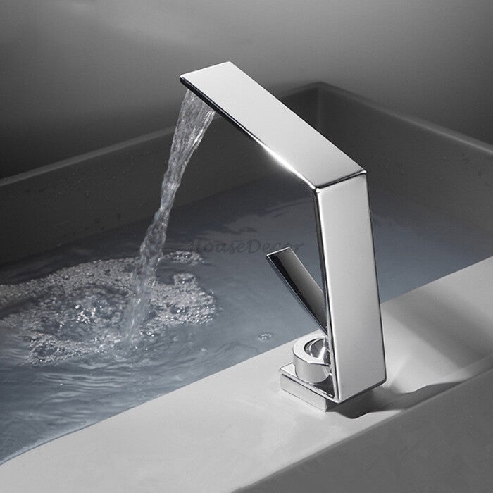 Modern bath shower mixer tap waterfall spout detail view