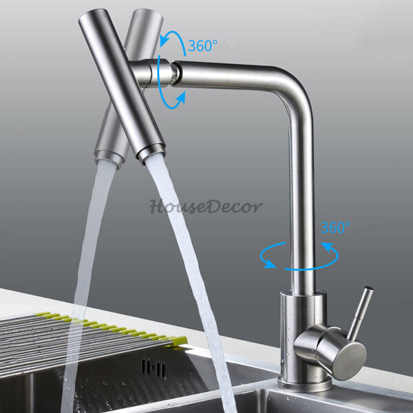 Modern kitchen sink mixer tap swivel spout detail view