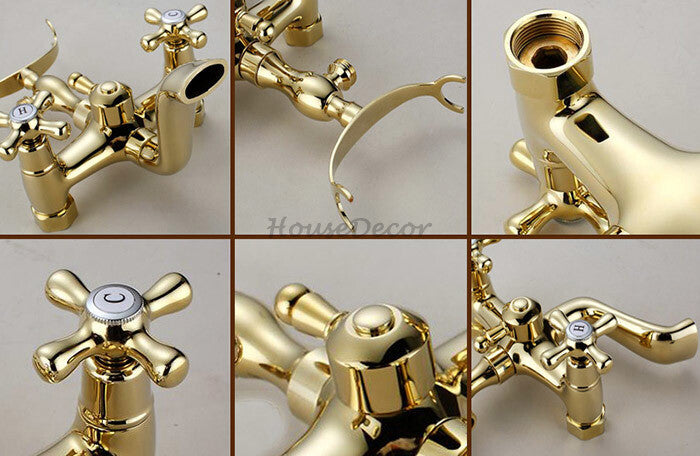 Gold Brass bath shower mixer tap wall mounted design detail view