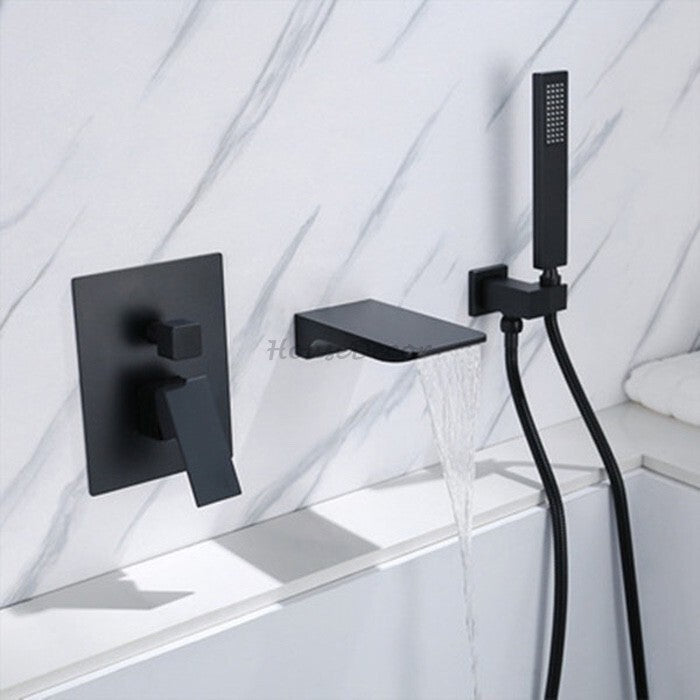 Modern bath shower mixer tap waterfall spout detail view