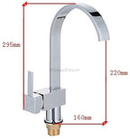 Modern kitchen sink mixer tap swivel spout detail view