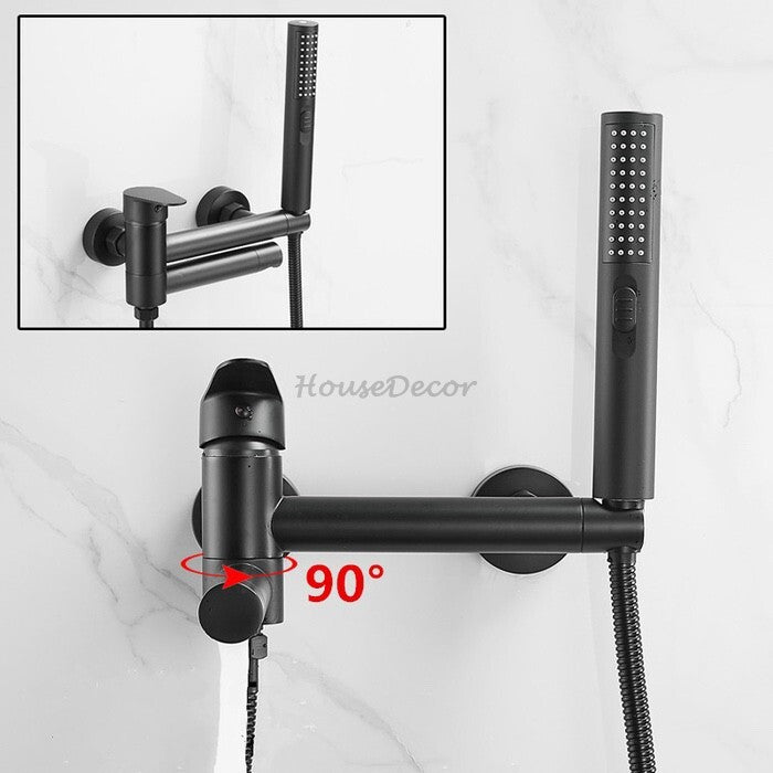 Matte Black Brass bath shower mixer tap wall mounted design detail view