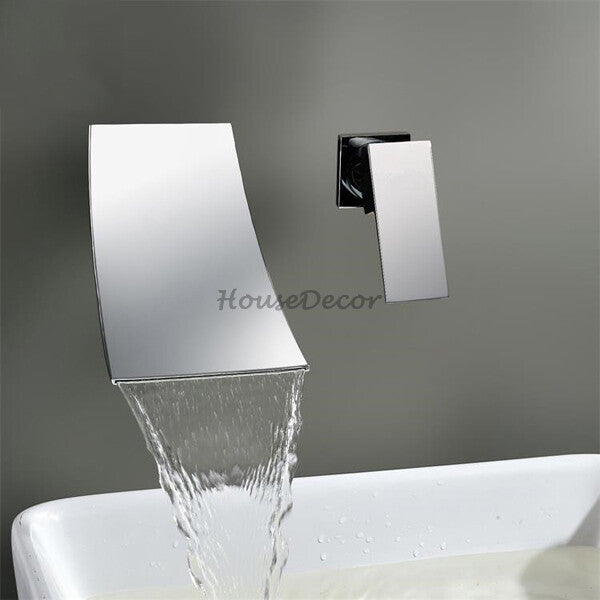 Modern Brass bath shower mixer tap waterfall spout detail view