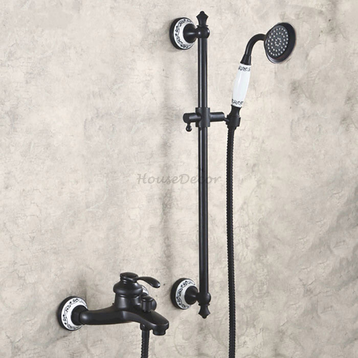 Black Brass bath shower mixer tap wall mounted design main view