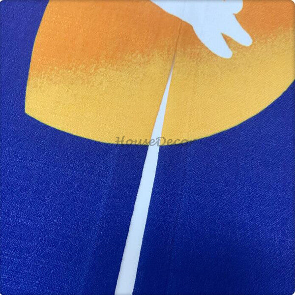 Blue Fabric doorway curtain room divider design detail view