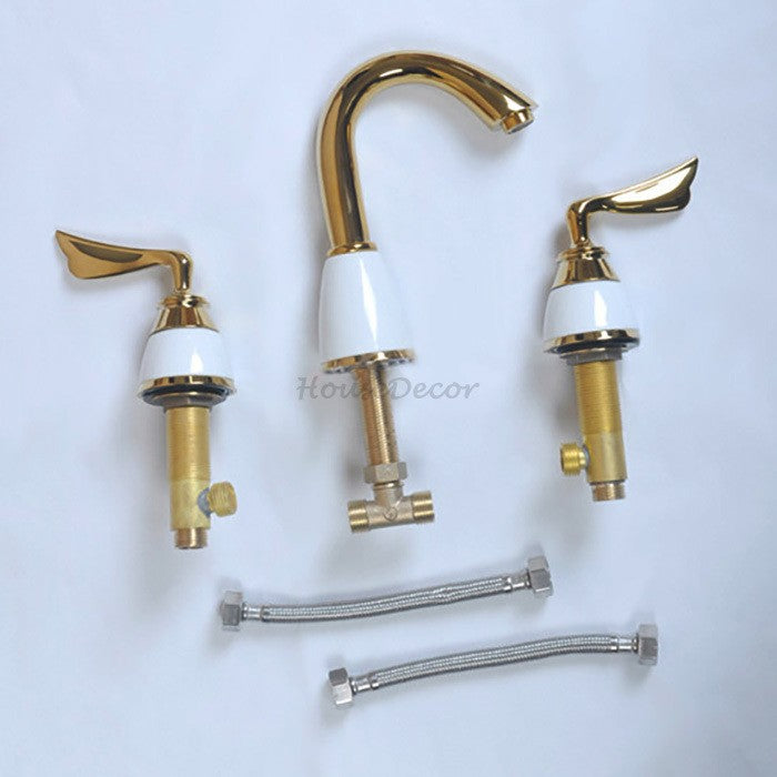 Gold Ceramic bathroom basin mixer tap 3 hole installation additional view