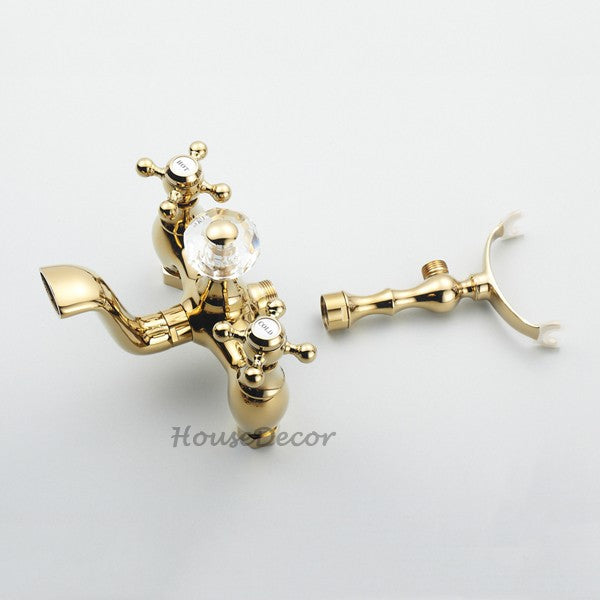 Gold Brass bath shower mixer tap wall mounted design detail view