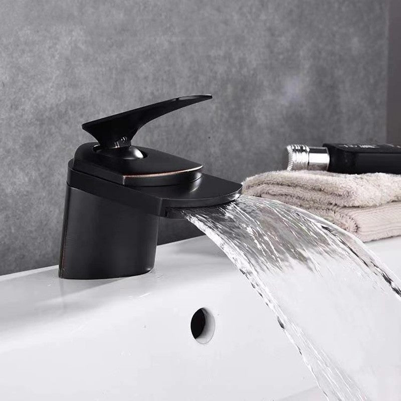 Brass bath shower mixer tap waterfall spout detail view