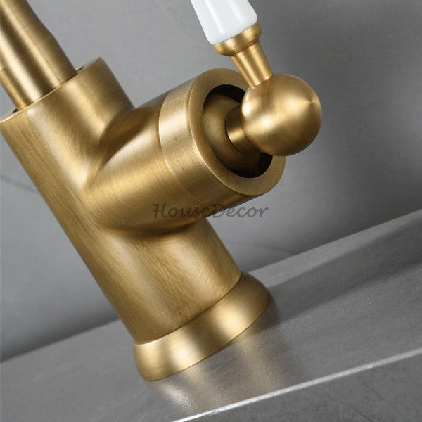 Antique Brass kitchen sink mixer tap swivel spout additional view