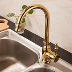 Gold Brass kitchen sink mixer tap swivel spout detail view
