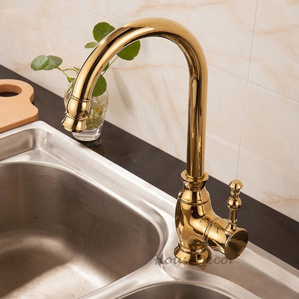 Gold Brass kitchen sink mixer tap swivel spout detail view