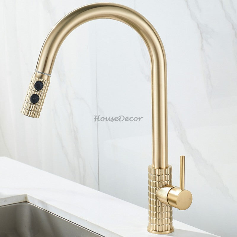 Modern kitchen sink mixer tap pull out spray detail view