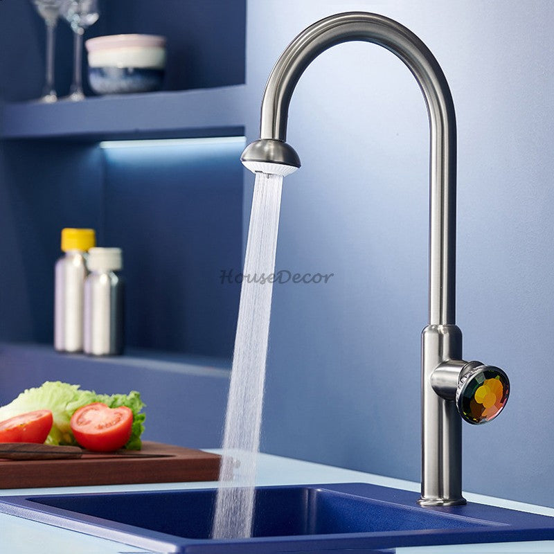 Modern kitchen sink mixer tap pull out spray detail view