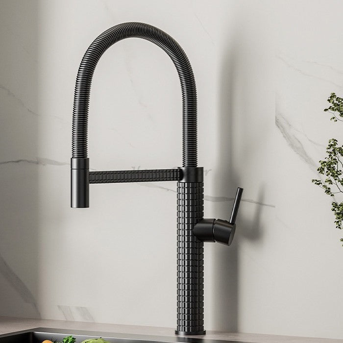 Modern kitchen sink mixer tap swivel spout detail view