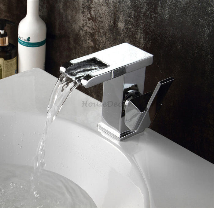 Modern bath shower mixer tap waterfall spout detail view