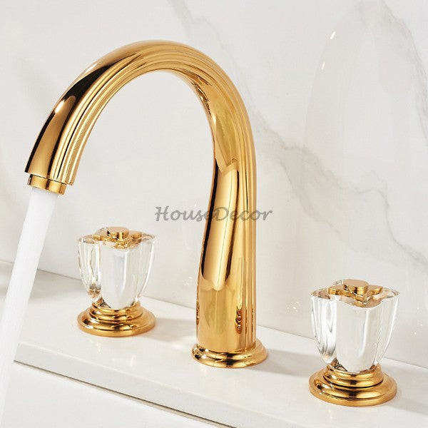 Gold bath shower mixer tap 3 hole installation main view