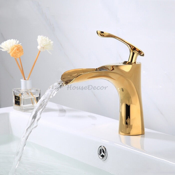 Modern bath shower mixer tap waterfall spout detail view