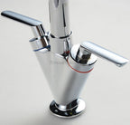 Chrome kitchen sink mixer tap swivel spout detail view