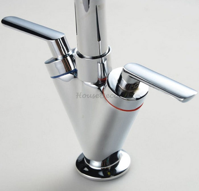 Chrome kitchen sink mixer tap swivel spout detail view