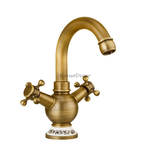 Antique Brass bath shower mixer tap swivel spout detail view