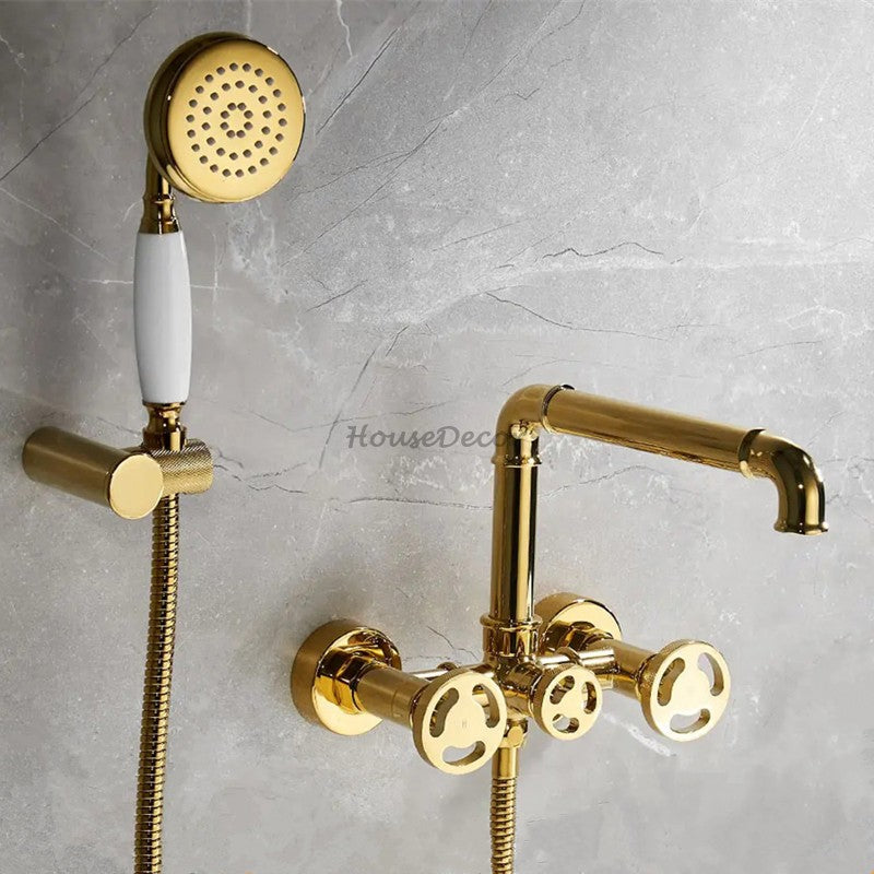 Modern bath shower mixer tap handheld shower set detail view