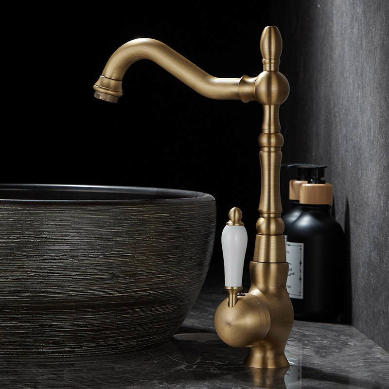 Retro Brass Mixer Tap Single Lever Victorian Traditional Swivel Spout Faucet