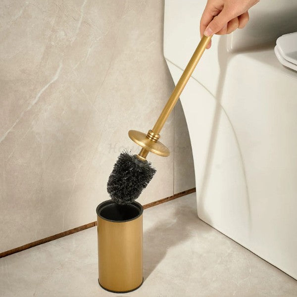 Luxury High-end Brass Floor Standing Toilet With lid Cleaning Brush Holder Set