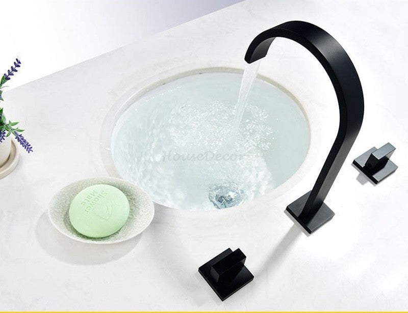 Black bath shower mixer tap dual handle control detail view