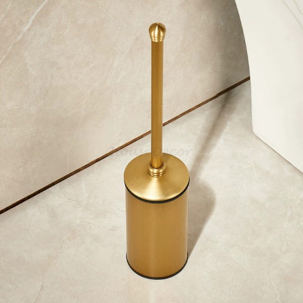 Luxury High-end Brass Floor Standing Toilet With lid Cleaning Brush Holder Set