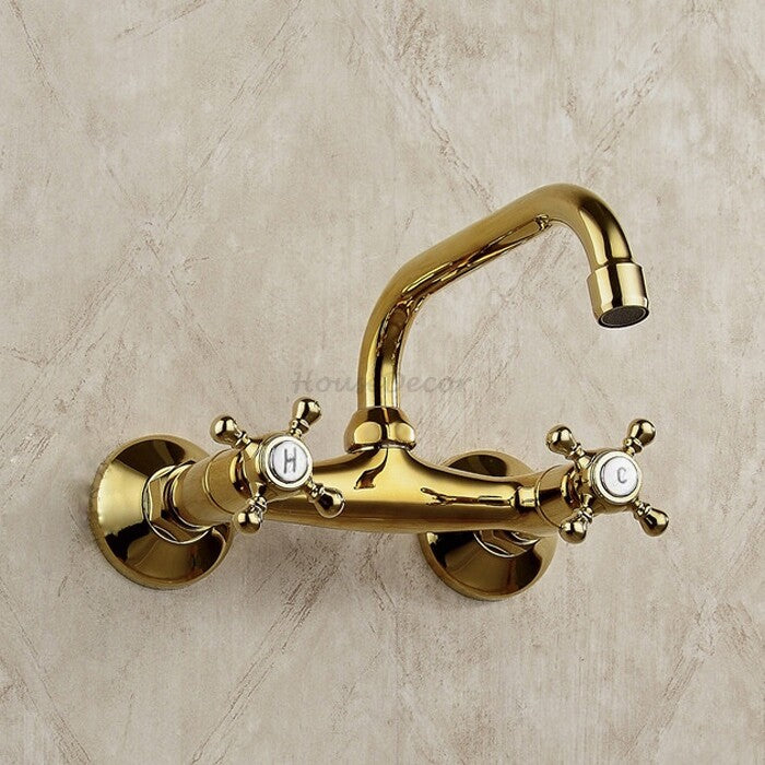 Gold kitchen sink mixer tap dual handle control main view