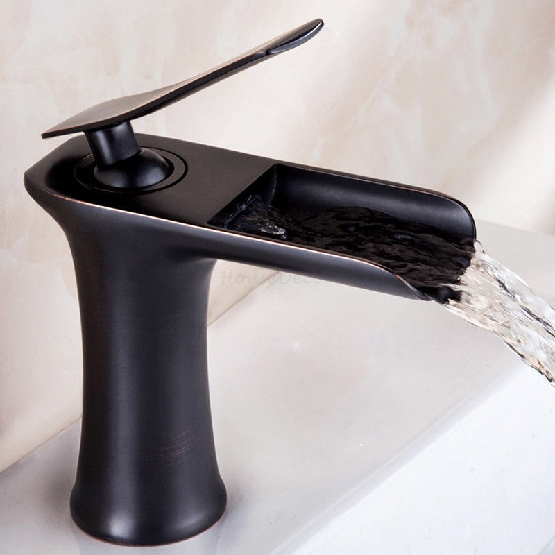 Modern bath shower mixer tap waterfall spout detail view