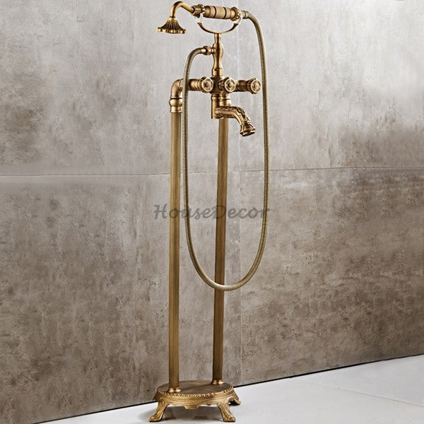 Antique Brass bath shower mixer tap floor mounted design additional view