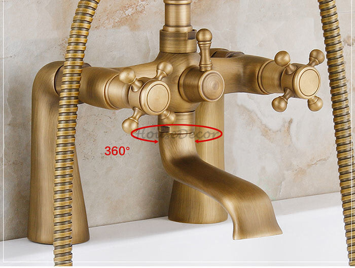 Antique Brass bath shower mixer tap deck mounted design detail view