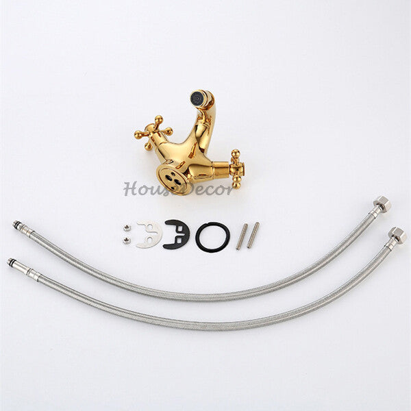 Gold bath shower mixer tap dual handle control additional view