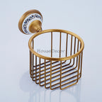 Antique Brass toilet paper holder wall mounted design detail view