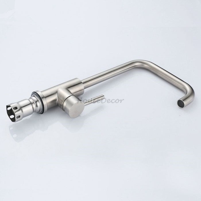 Modern Stainless Steel kitchen sink mixer tap single lever control detail view