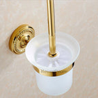 Gold toilet brush holder wall mounted design detail view