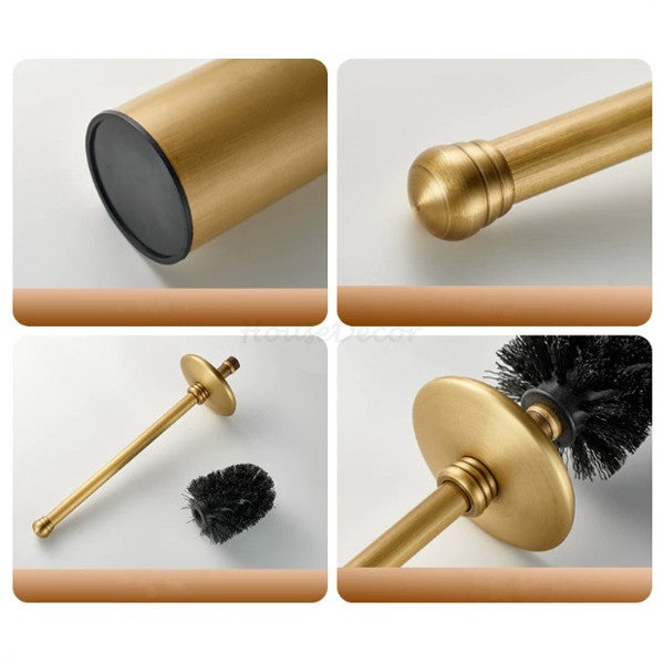 Luxury High-end Brass Floor Standing Toilet With lid Cleaning Brush Holder Set