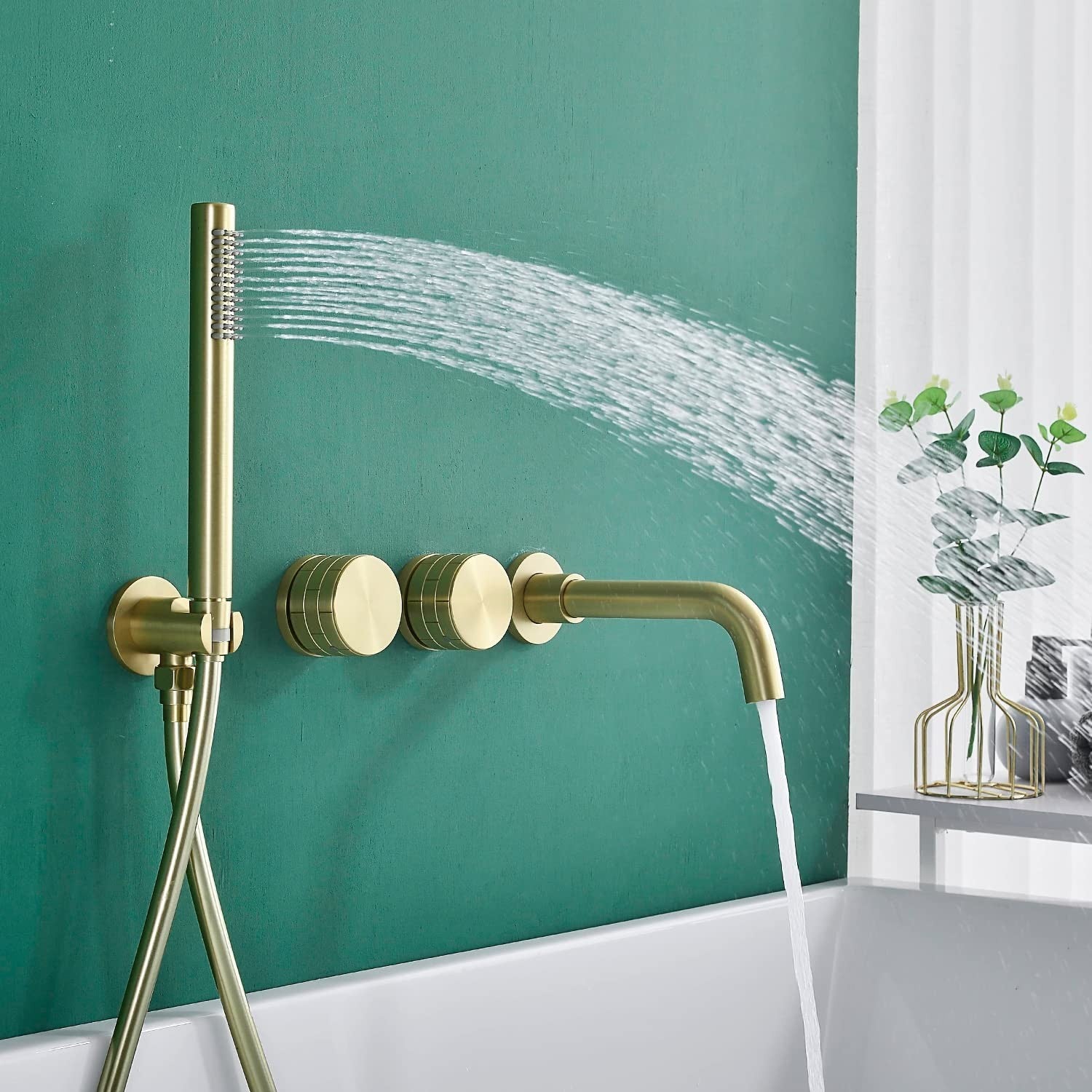 Gold Brass bath shower mixer tap wall mounted design detail view