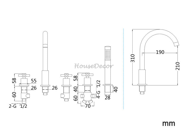 Chrome bath shower mixer tap deck mounted design additional view