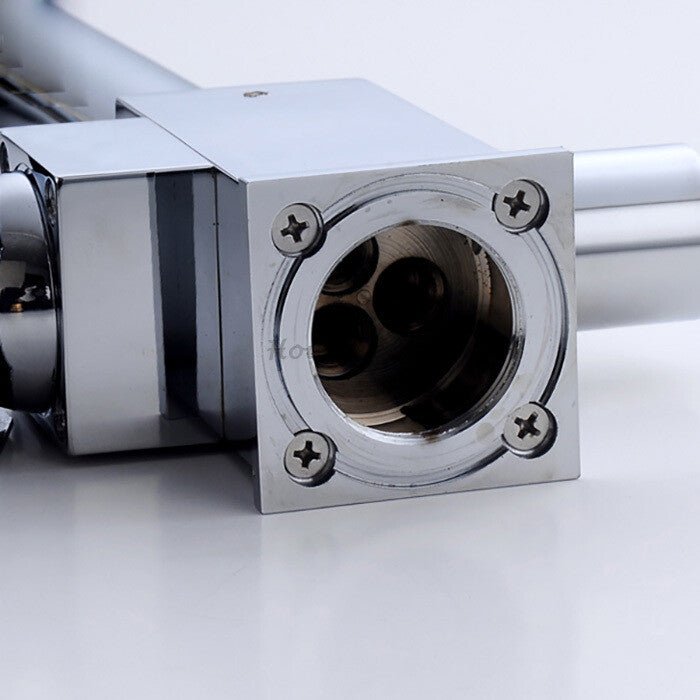Modern kitchen sink mixer tap swivel spout detail view