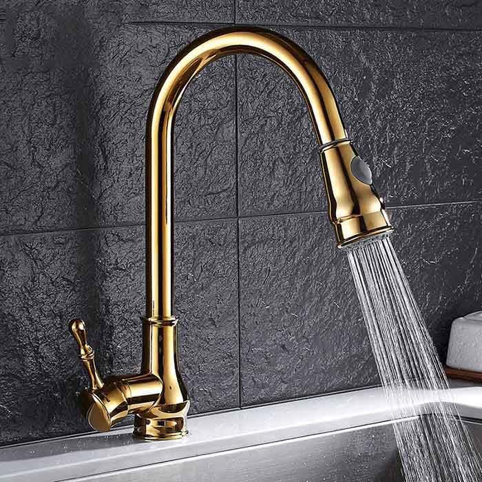 Modern bath shower mixer tap pull out spray detail view