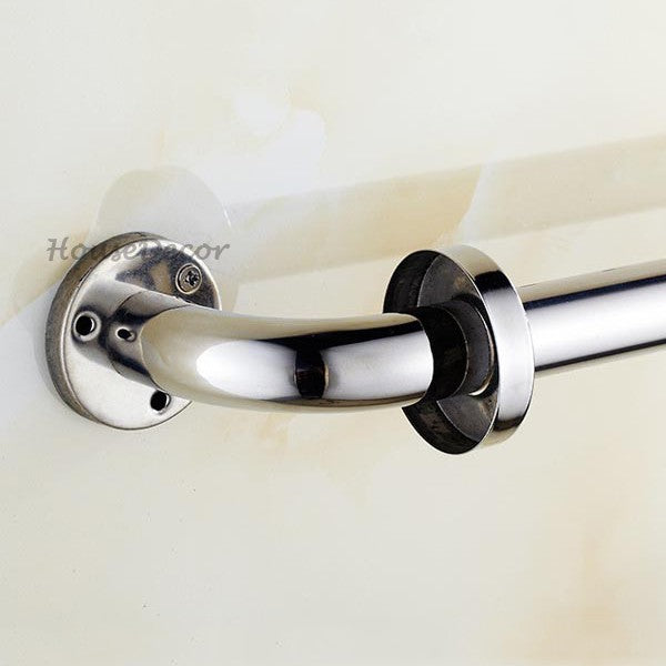 Polished Chrome bathroom grab bar safety grip detail view