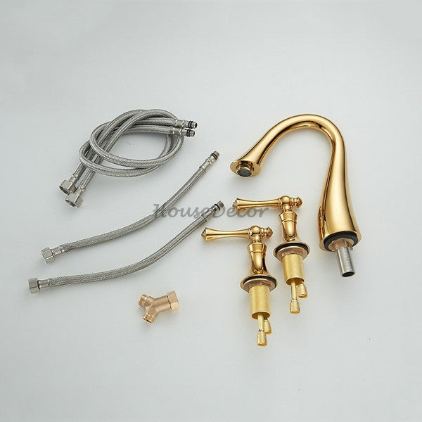 Gold Brass bathroom basin mixer tap dual handle control additional view