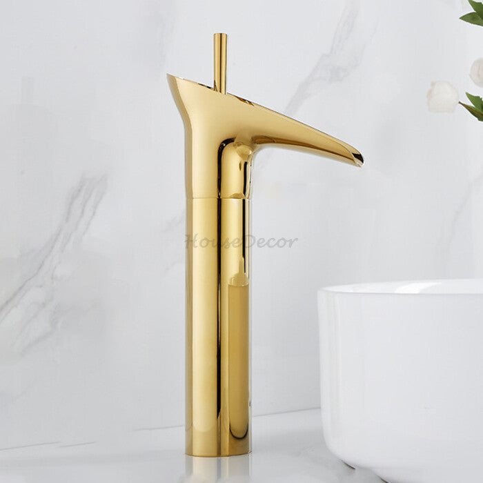 Gold bathroom basin mixer tap waterfall spout main view